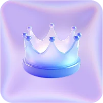 Blue crown icon with a smooth gradient on a rounded purple square background.