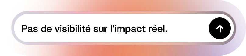 Button with French text saying 'Pas de visibilité sur l'impact réel.' and an upward arrow icon.