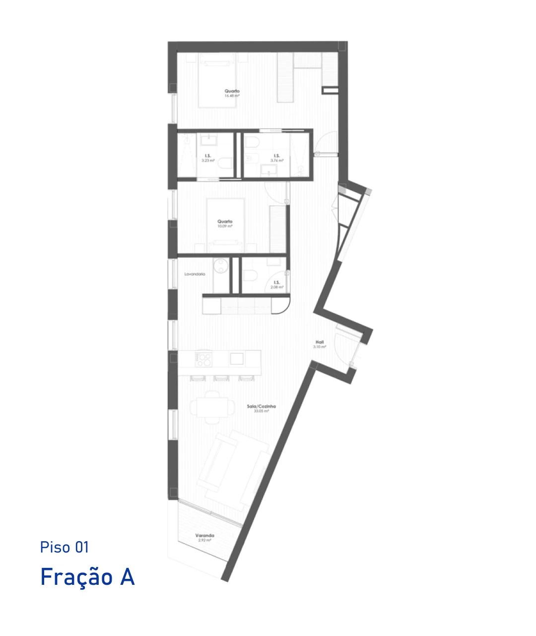 Planta Fração A, Piso 1, T2, Eleven