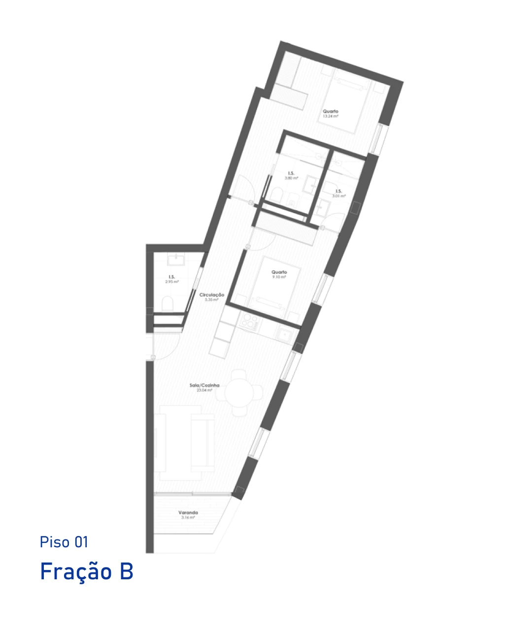 Planta Fração B, Piso 1, T2, Eleven
