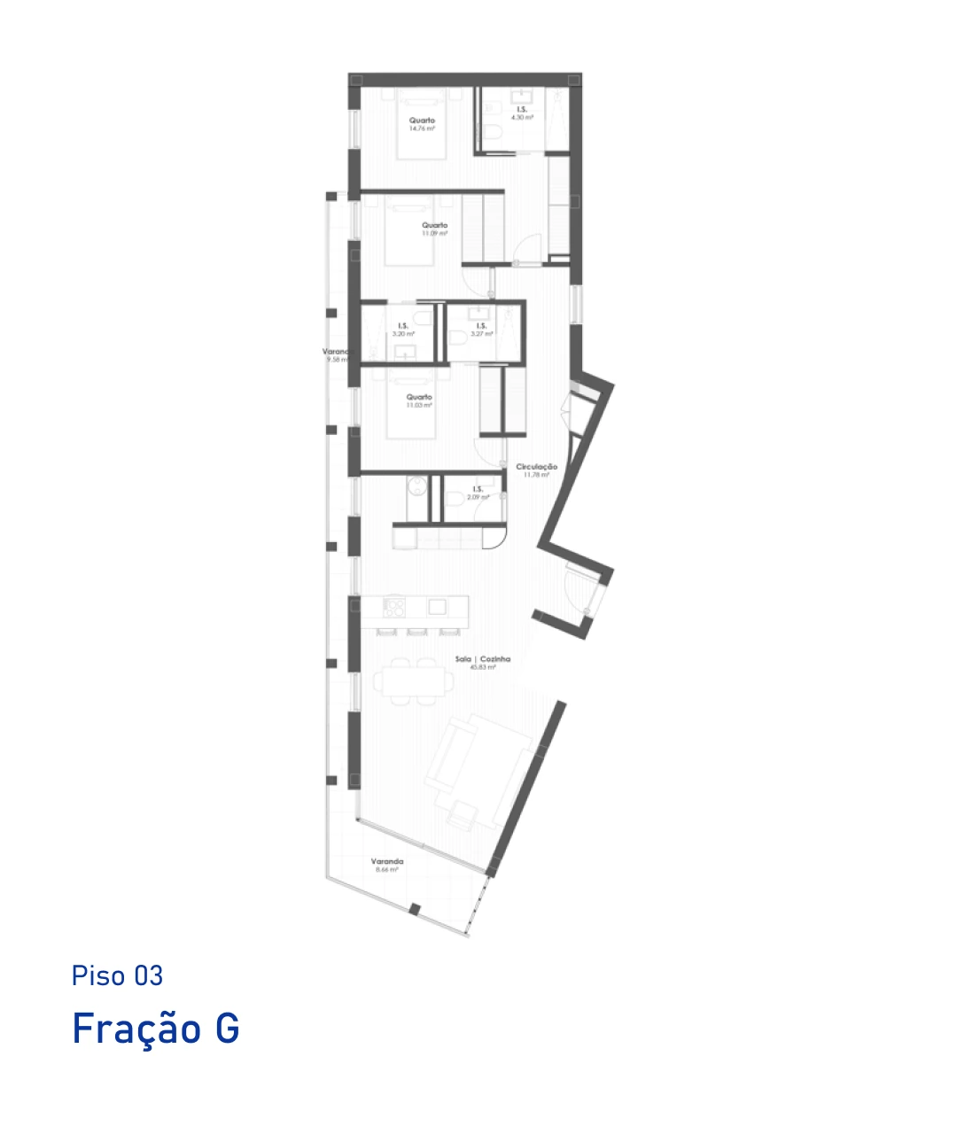 Planta Fração G, Piso 3, T3, Eleven