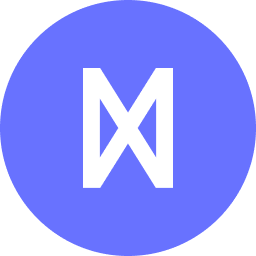 White angular abstract symbol centered on a blue circular background.