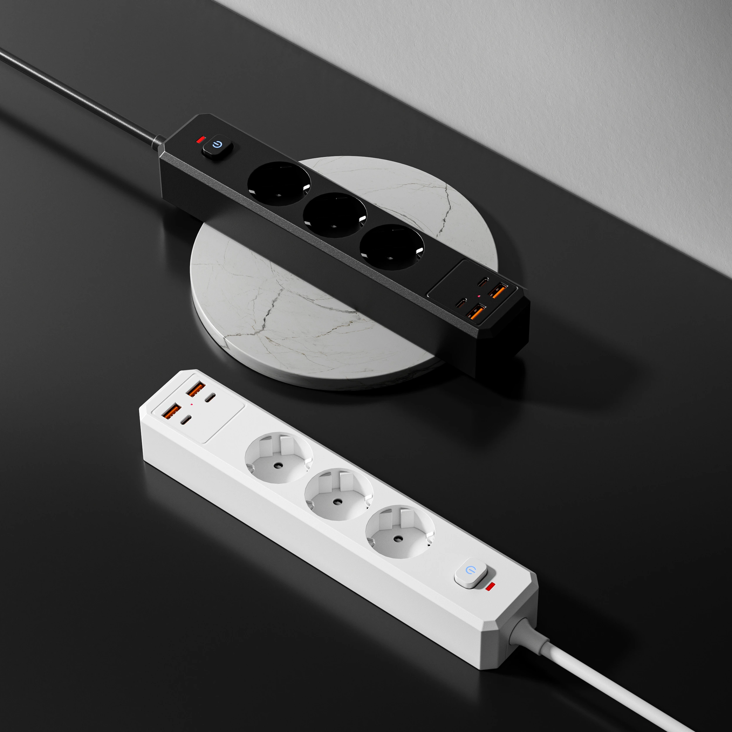 XR-EU-A3U power strip beside office equipment