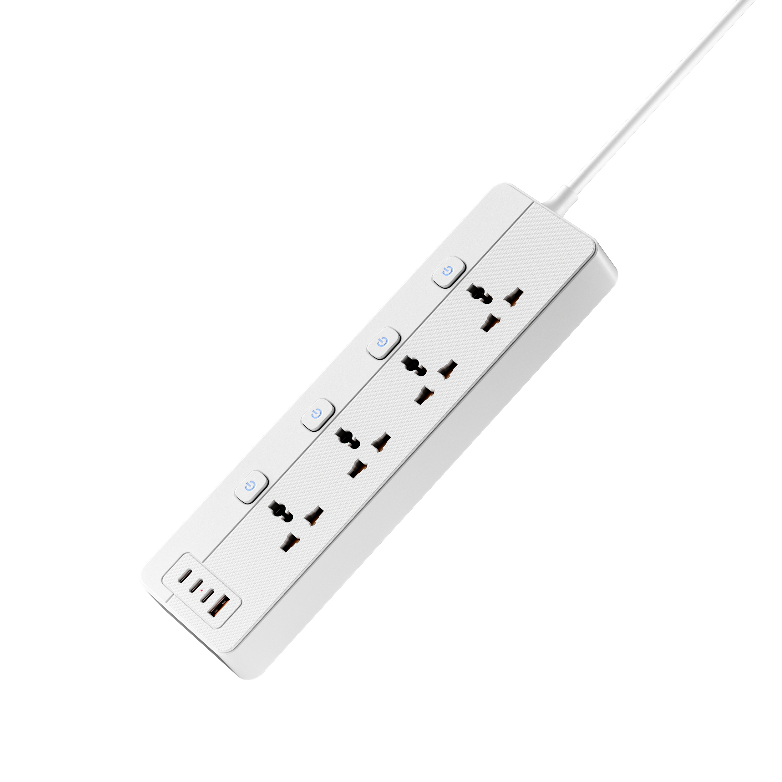 XR-WNC-B4U universal socket power strip angled front view