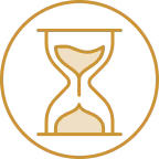 Icon of an hourglass with sand inside, symbolizing passage of time.