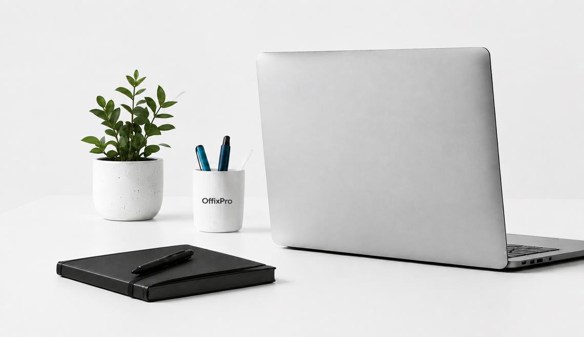 Aufgeräumter Arbeitsplatz mit Laptop