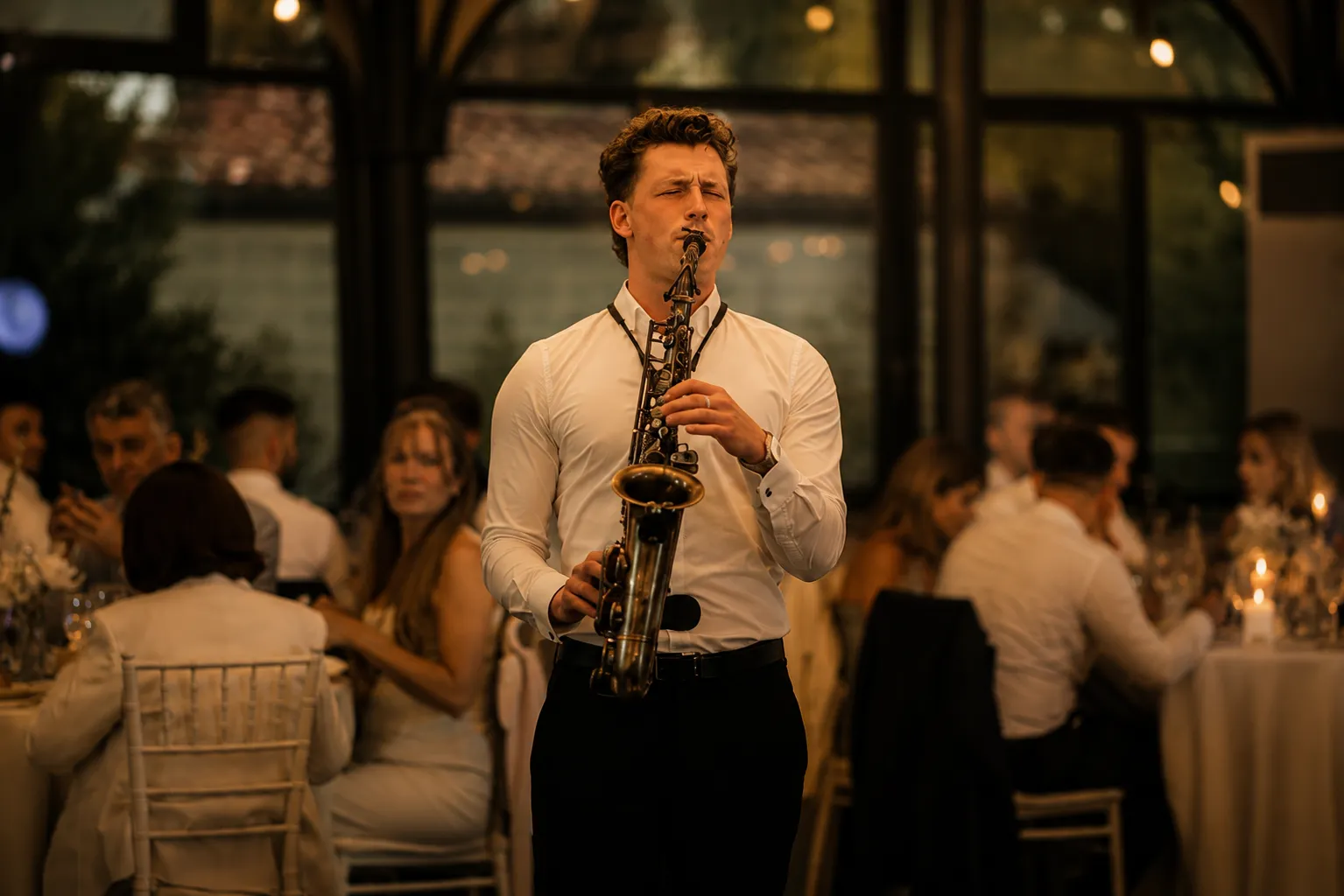 Saxophonist, wedding, dancing, hire one