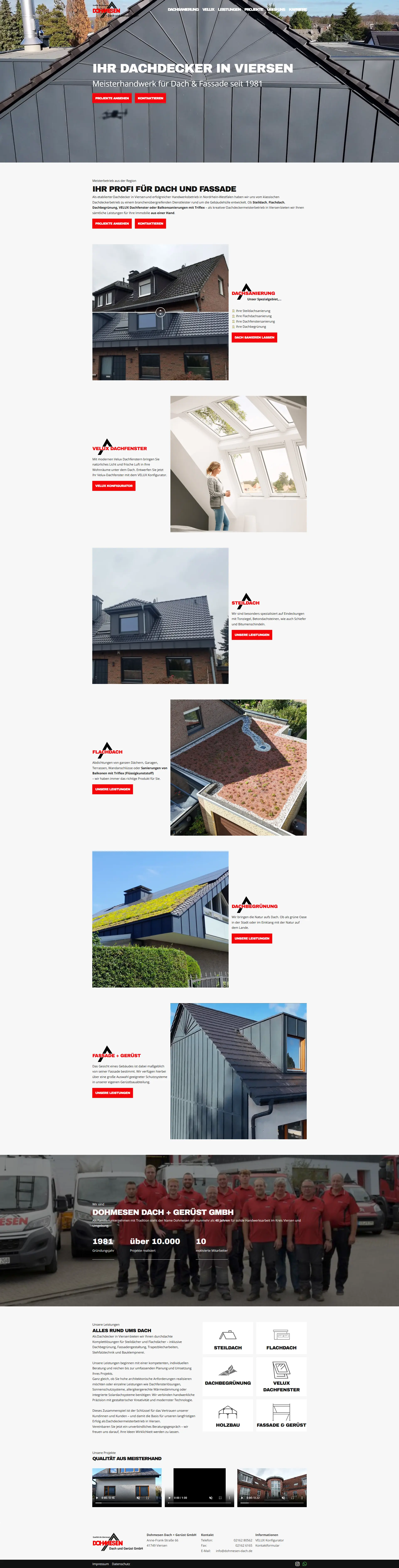 Ein Screenshot der neuen Website von Dohmesen Dach aus Süchteln