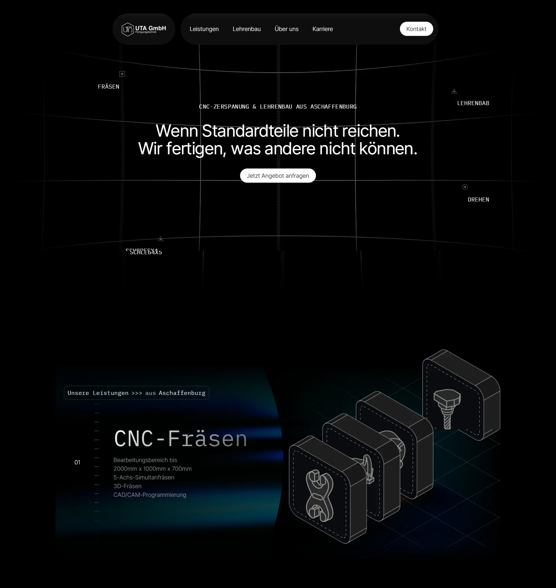 Ein Screenshot der Hero-Section von der neuen Website von UTA GmbH aus Aschaffenburg
