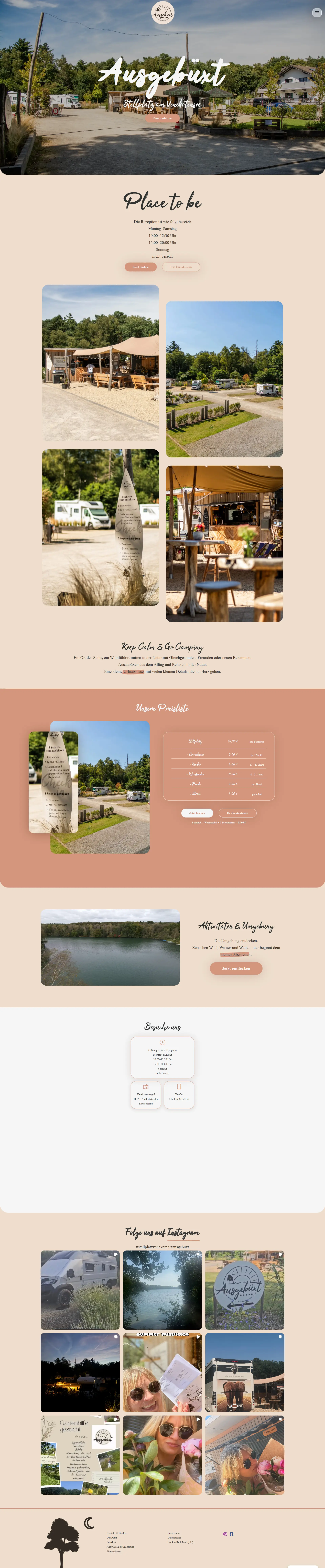 Ein Screenshot von der neuen Website vom Stellplatz "Ausgebüxt" am Venekotensee