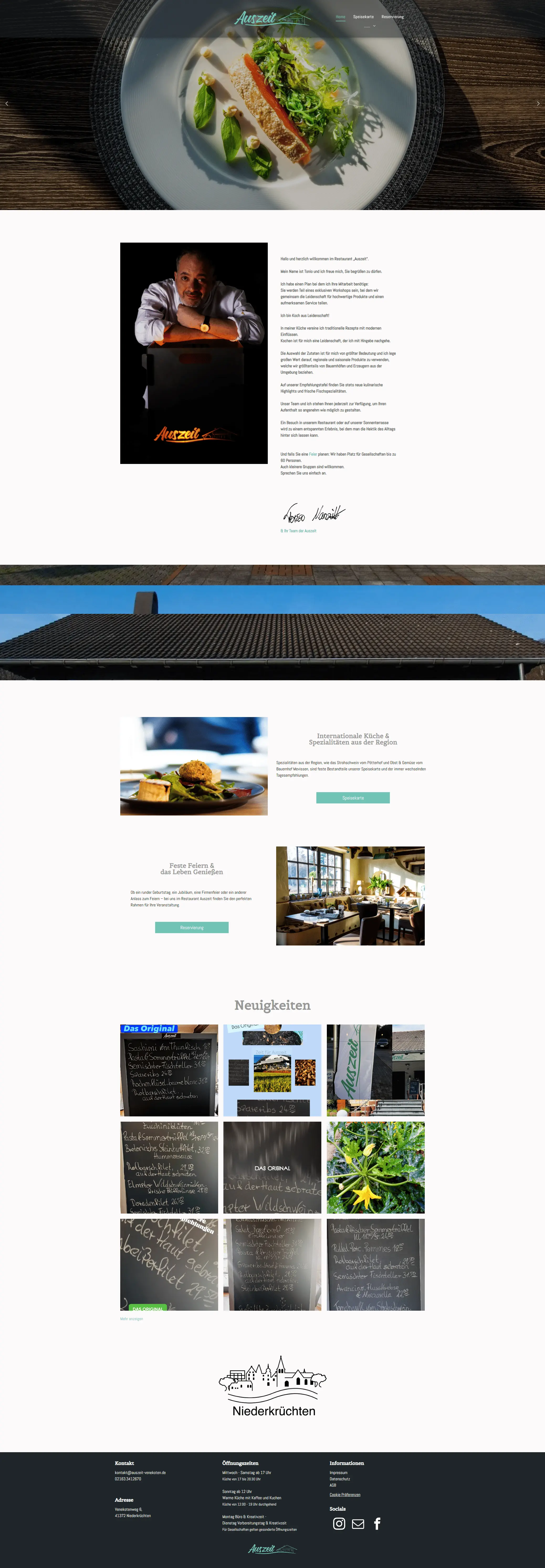 Ein Screenshot der neuen Website für das Restaurant "Auszeit am Venekotensee"