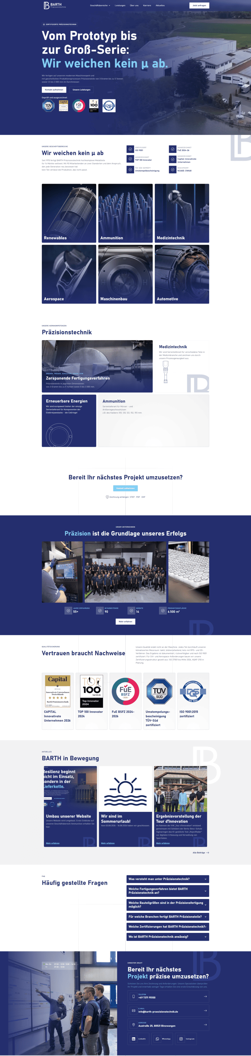Screenshot der neuen Website für BARTH Präzisionstechnik GmbH