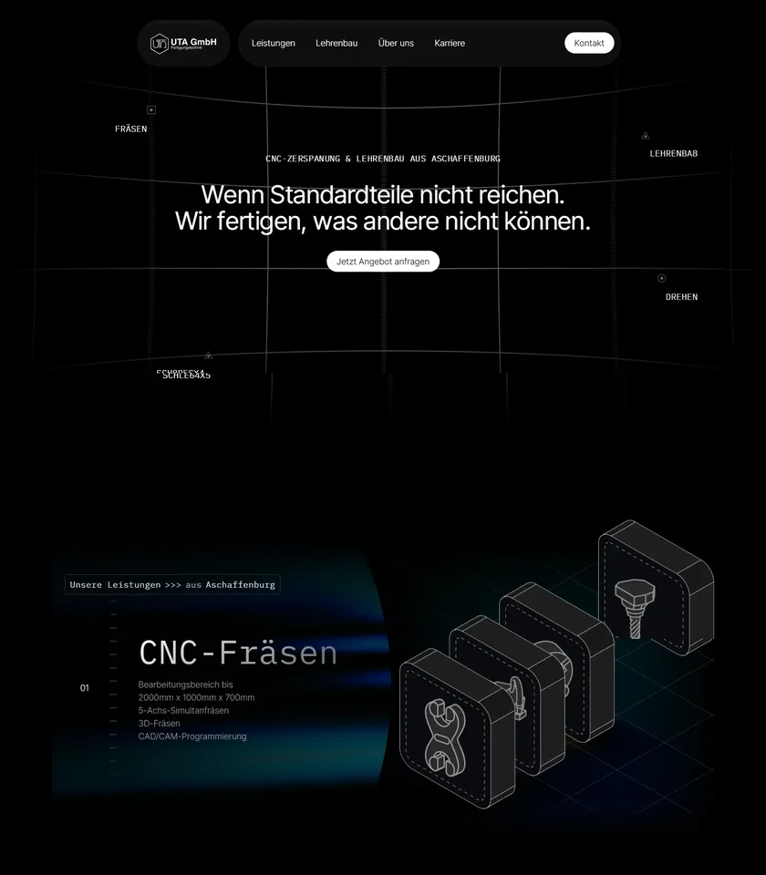 Startseite der Website von UTA GmbH aus Aschaffenburg