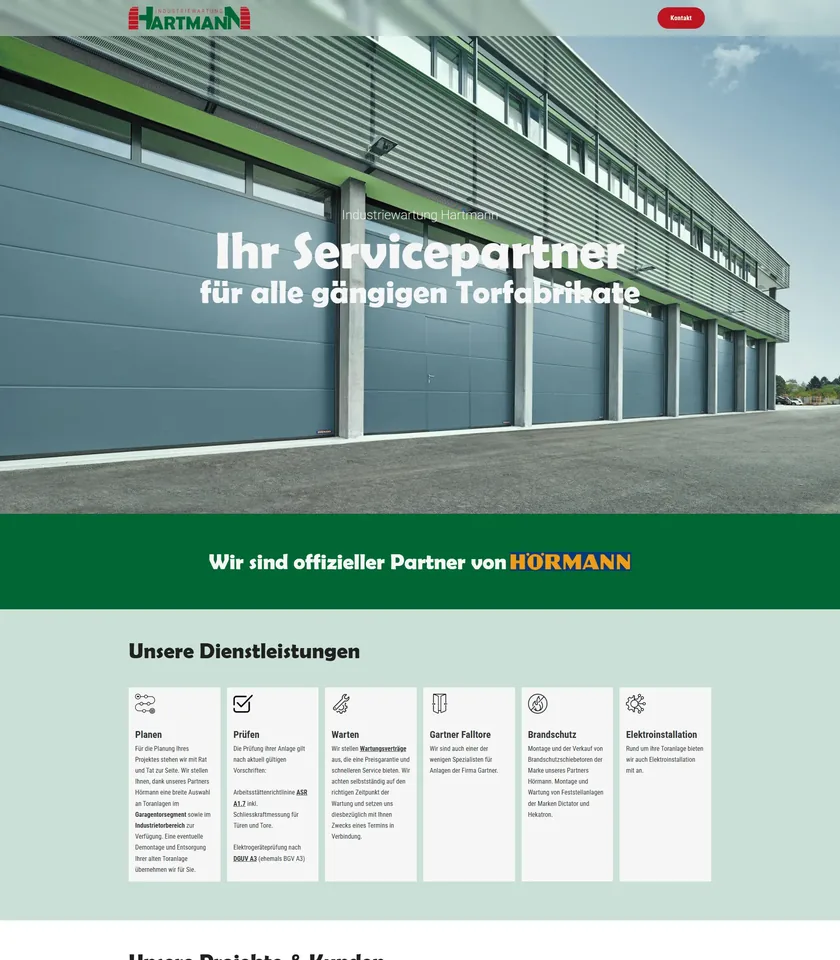 Startseite der Website von Industriewartung Hartmann