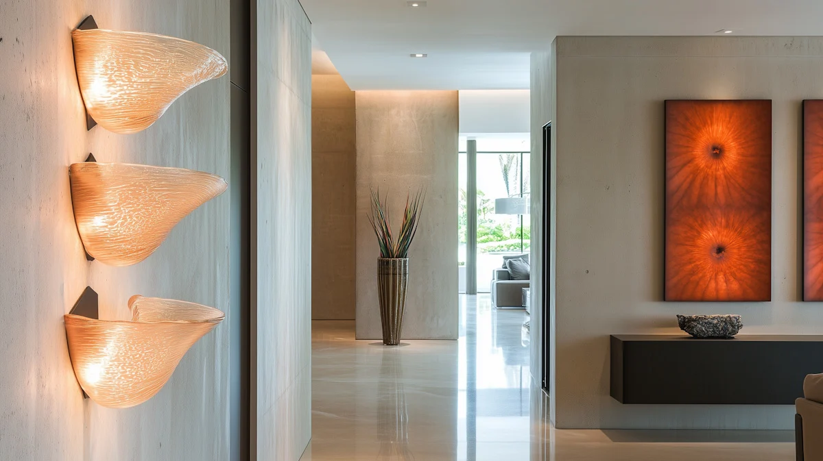 Modern home entryway with decorative lighting and minimalist interior