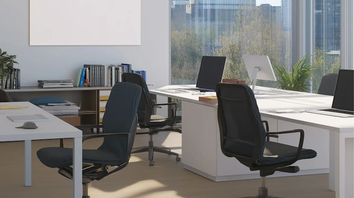 Modern office space interior with desks and ergonomic chairs