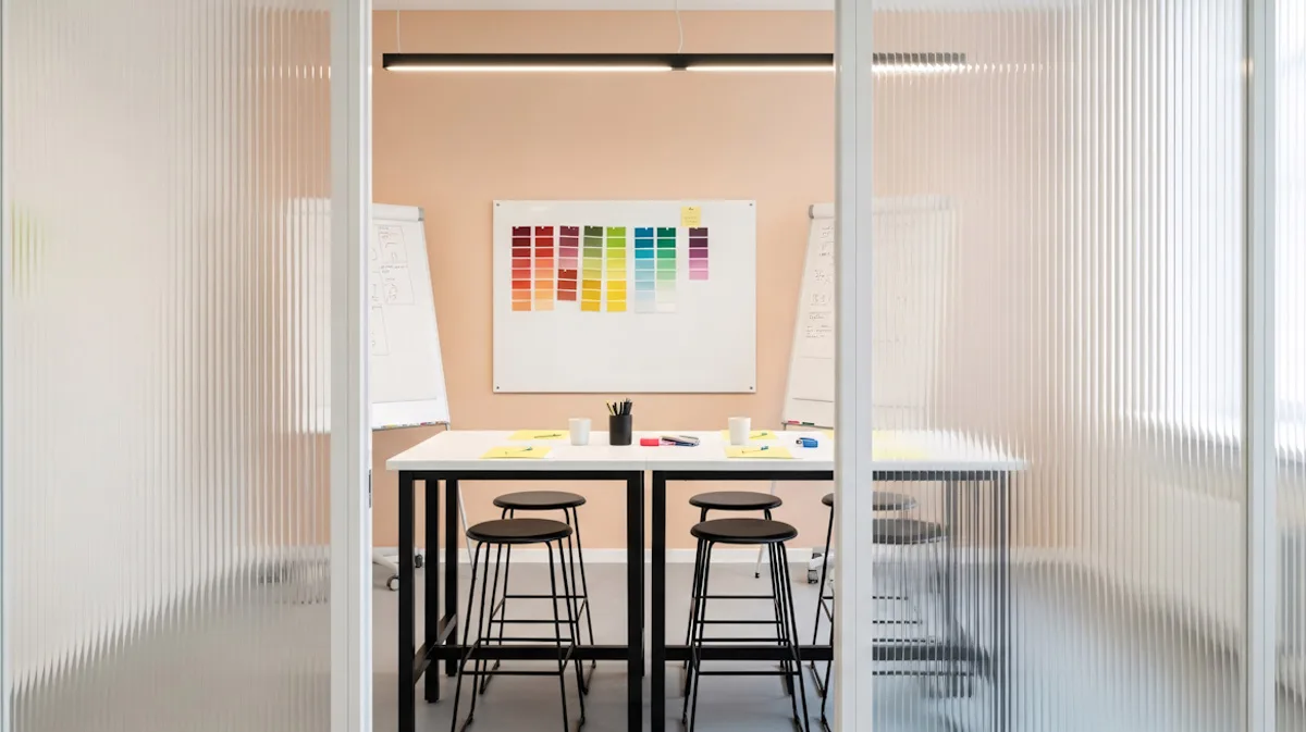 Bright meeting room with a conference table and chairs