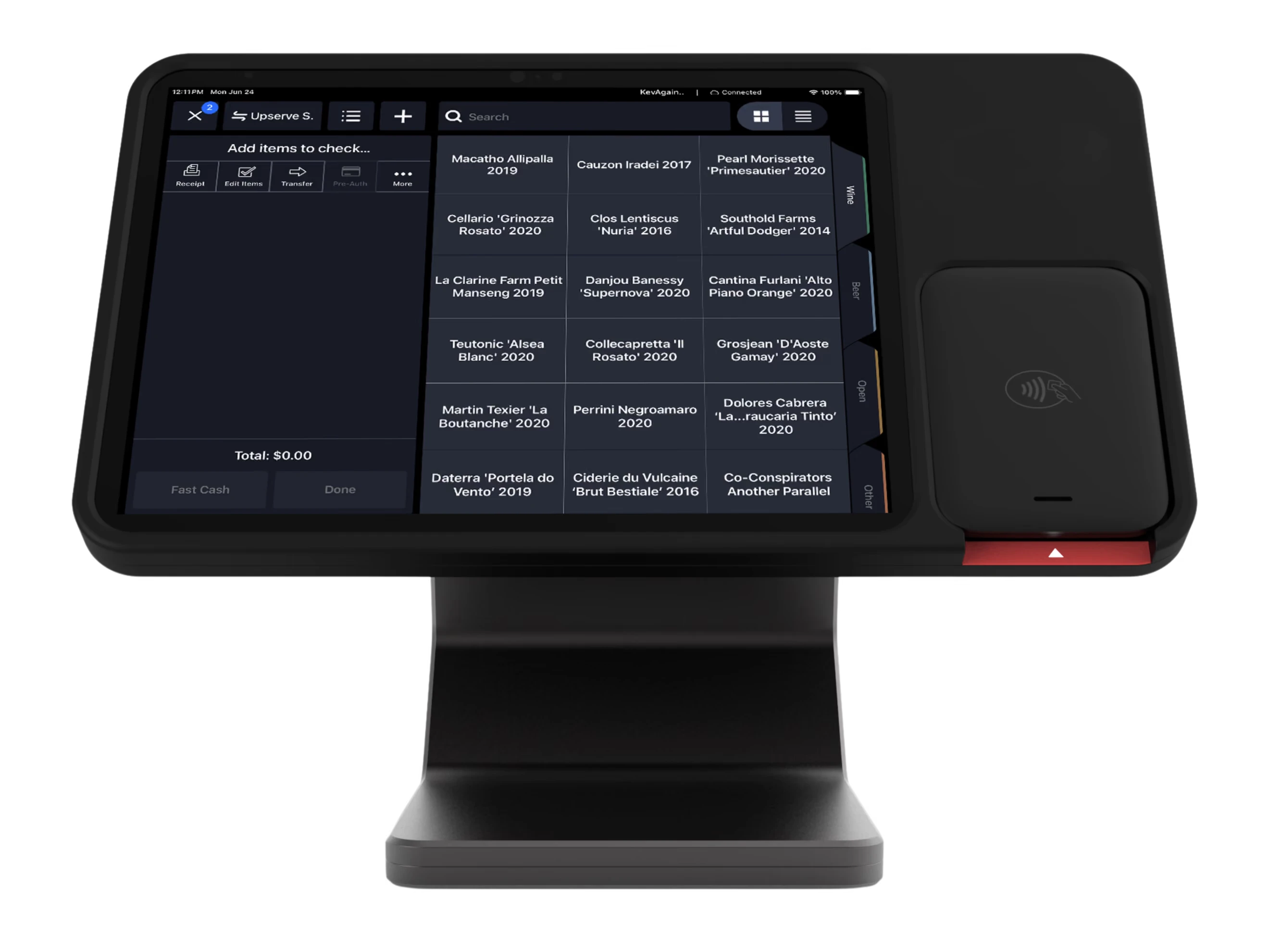 Upserve POS terminal displaying its order-entry interface
