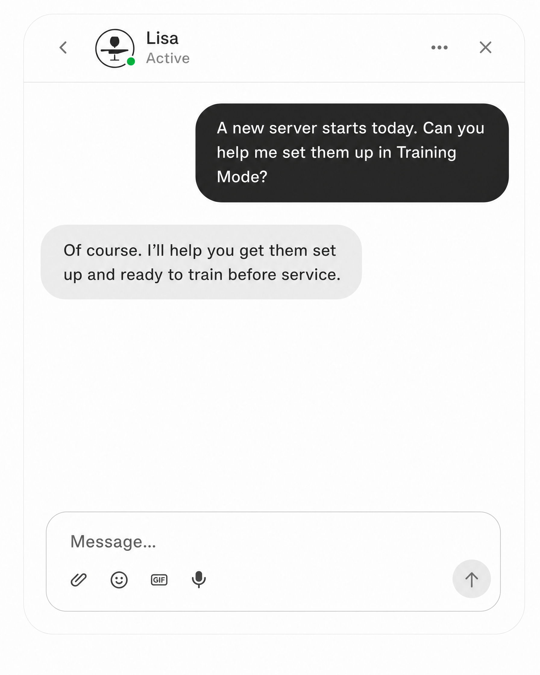 Upserve live chat support conversation