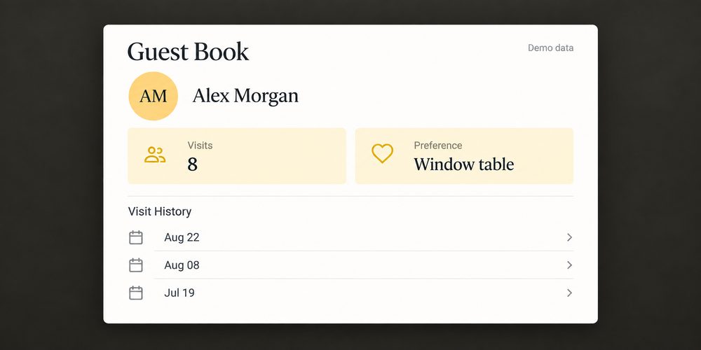 Upserve Guest Book showing a returning guest visit history