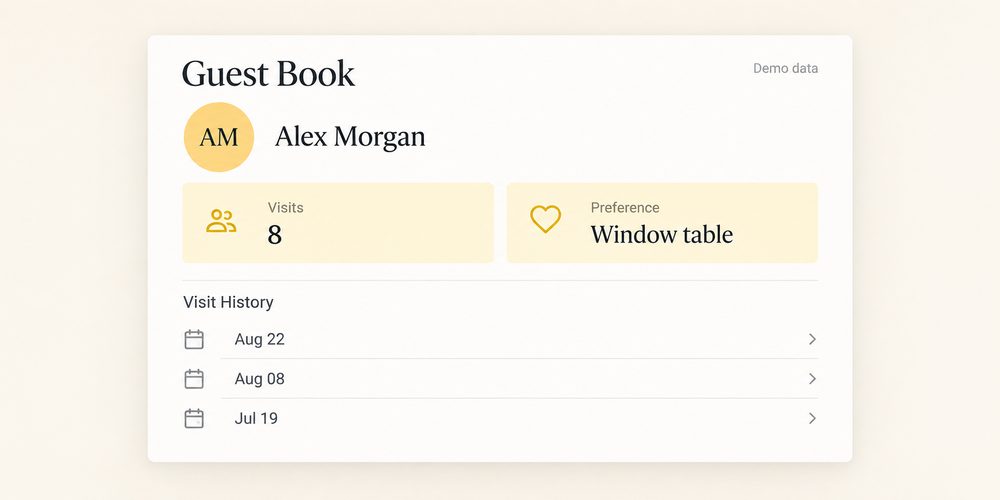 Upserve Guest Book showing a returning guest's history