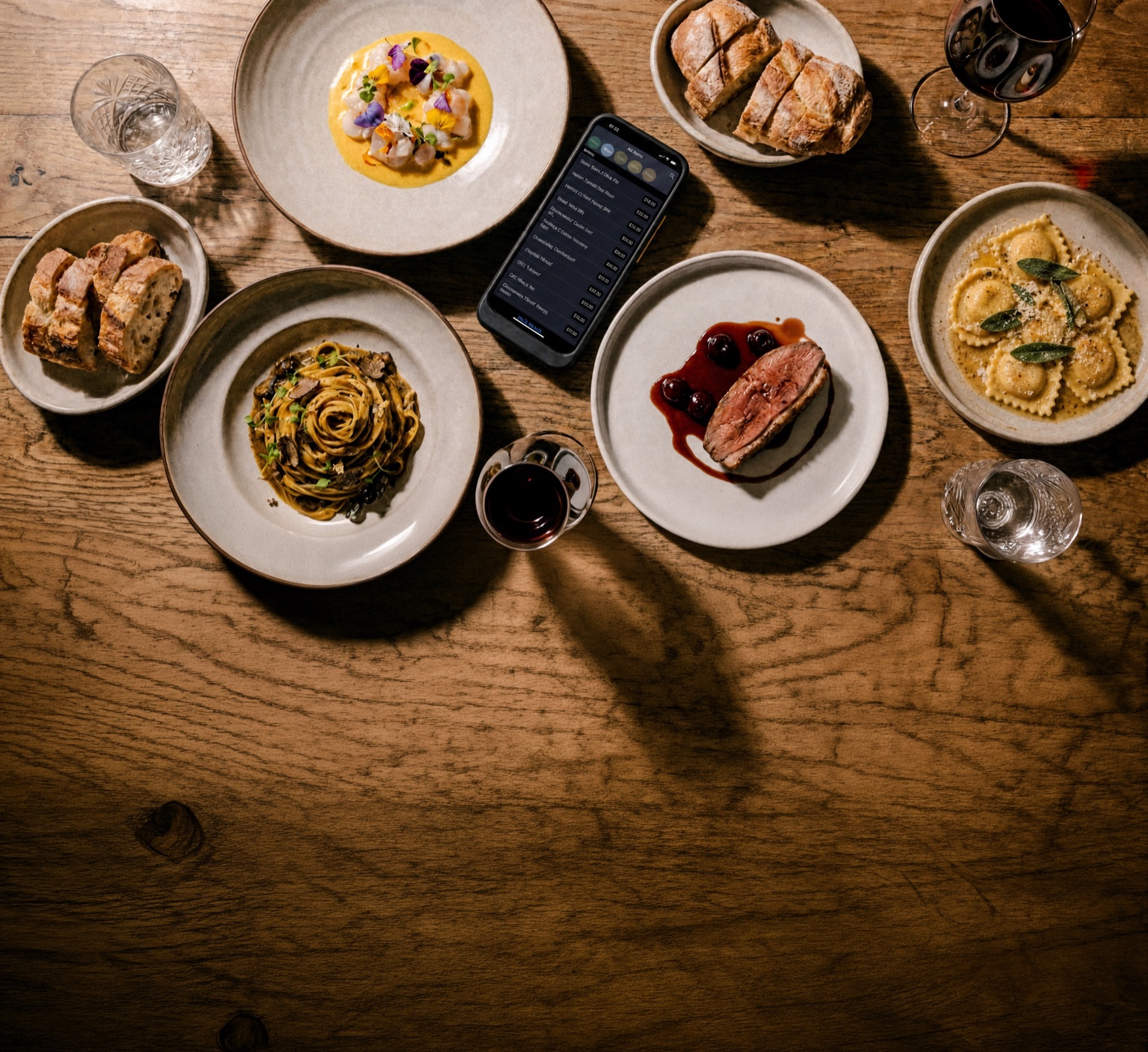 Upserve POS in a restaurant with tableside ordering and menu on phone