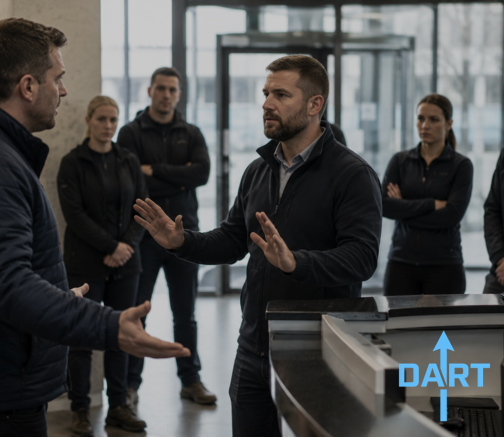 Instructor leading conflict management and de-escalation training, DART Ireland