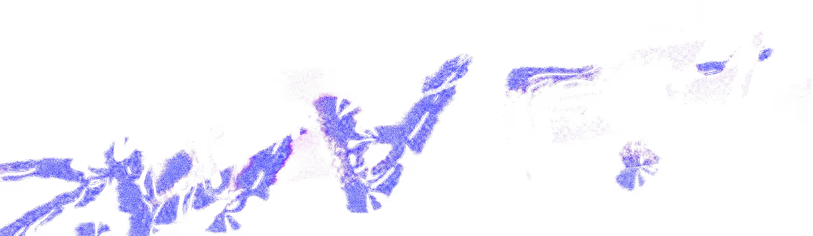 Abstract digital art with blue and purple shapes scattered on a black background.