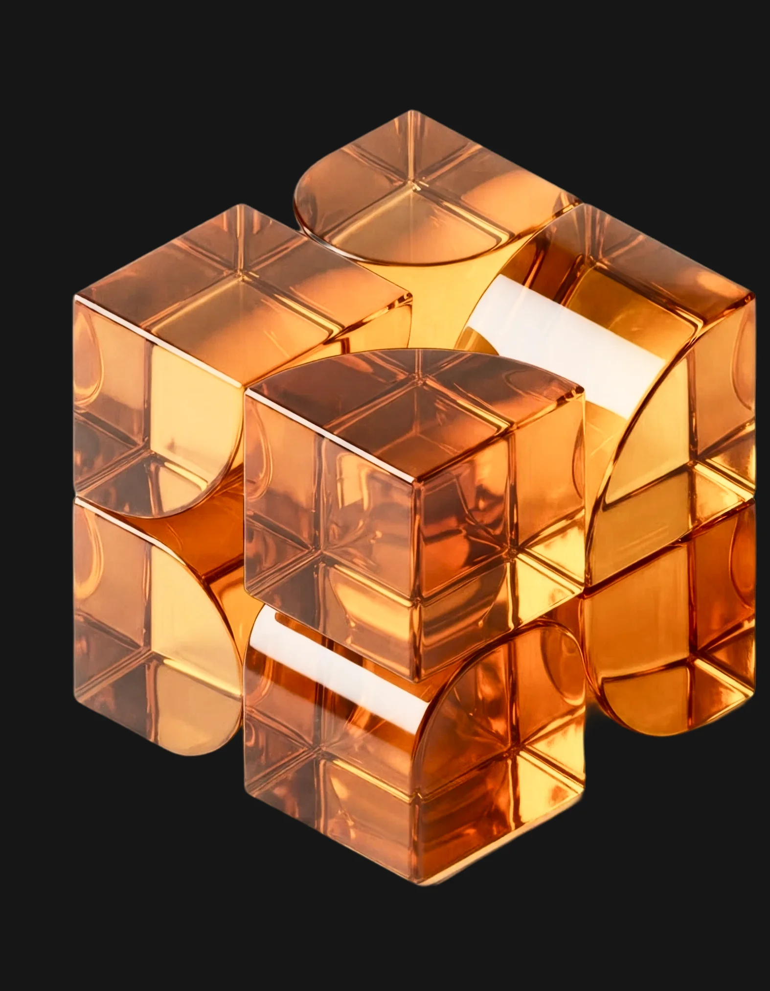 Amber glass cube 3D composition
