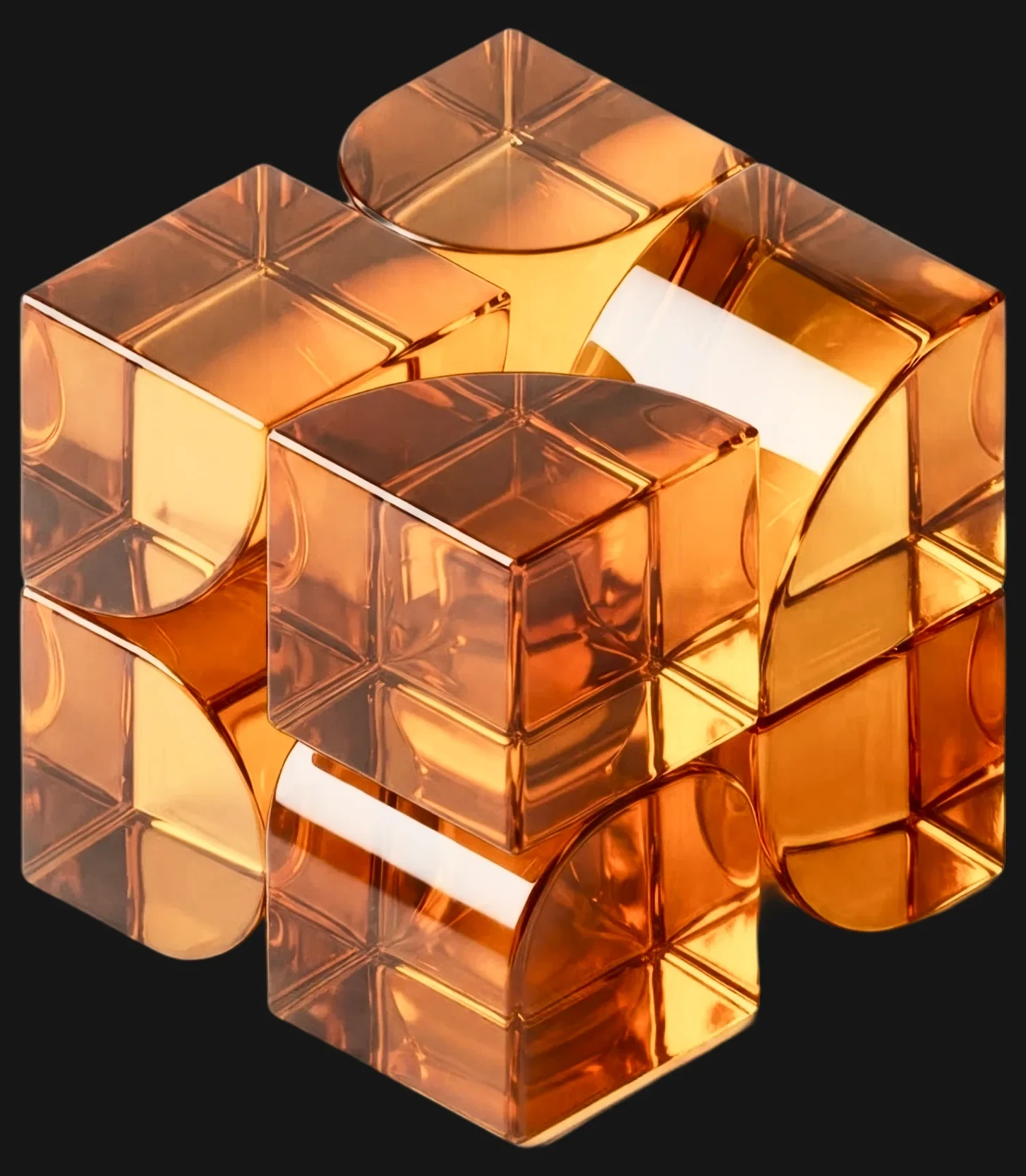Amber glass cube 3D composition