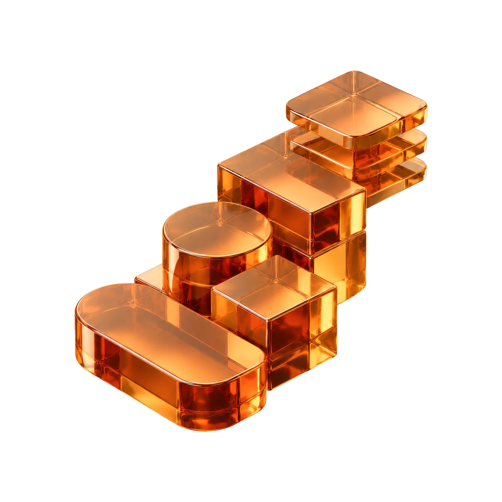 Amber glass cube 3D composition