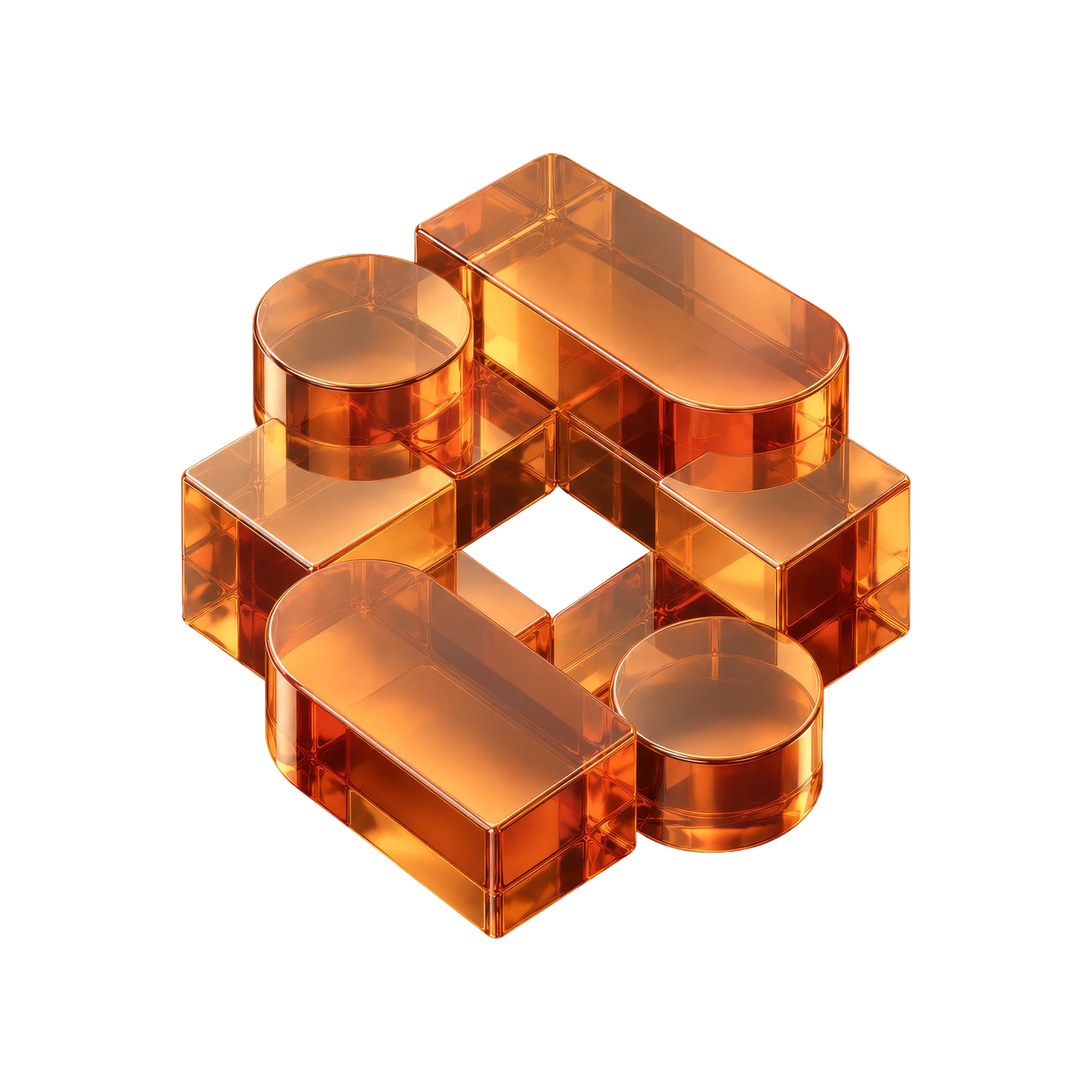 Amber glass cube 3D composition