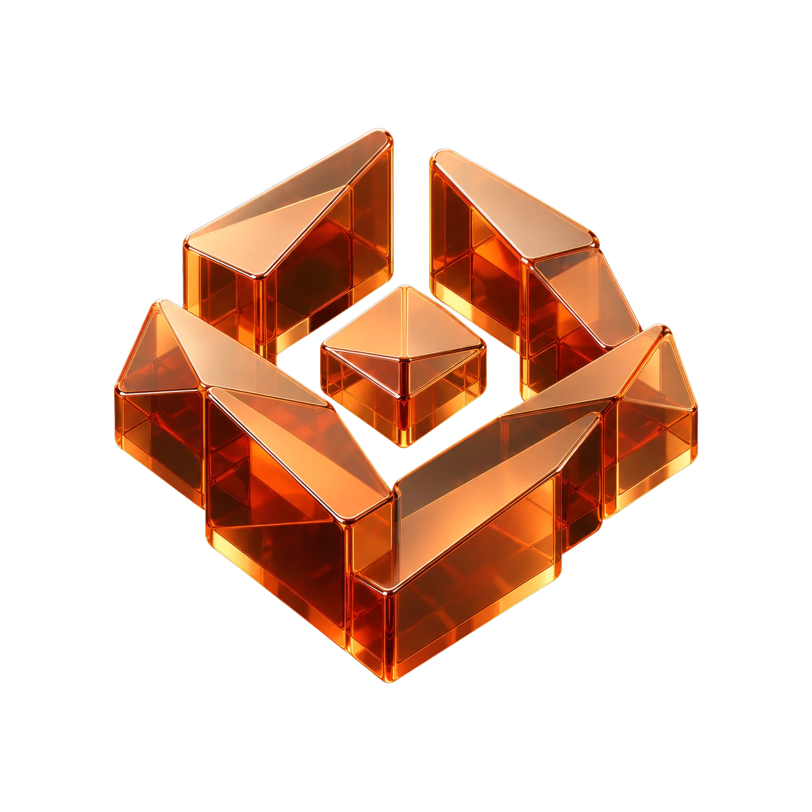 Amber glass cube 3D composition