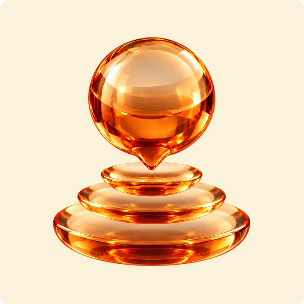 Glass sphere resting on stacked discs, expert moderation that goes deeper