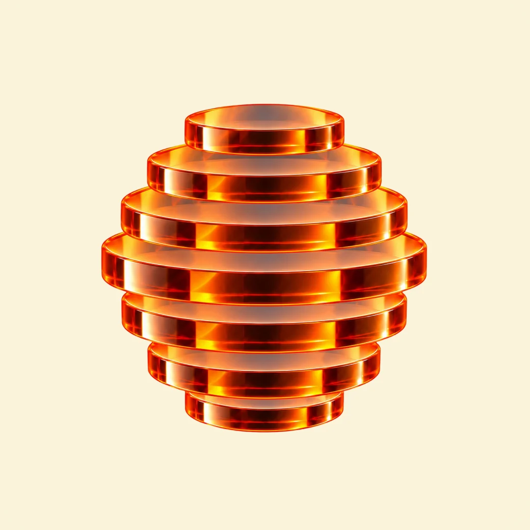 Stacked glass discs forming an abstract sphere, scientific reach across markets