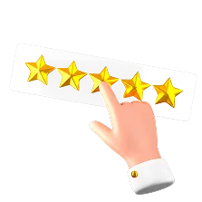 Hand touching the fifth star on a five-star rating scale.