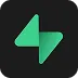 Green angular double arrow icon on a dark rounded square background.