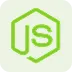 Node.js logo with a green hexagon and letters 'JS' inside on a light background.