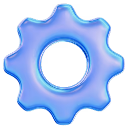 Blue and purple shiny gear icon with eight rounded teeth and a hollow center.