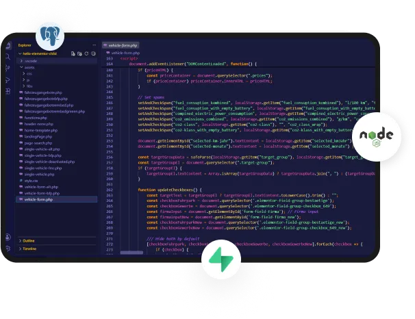 Code editor with JavaScript code managing local storage and UI checkboxes in a dark theme.