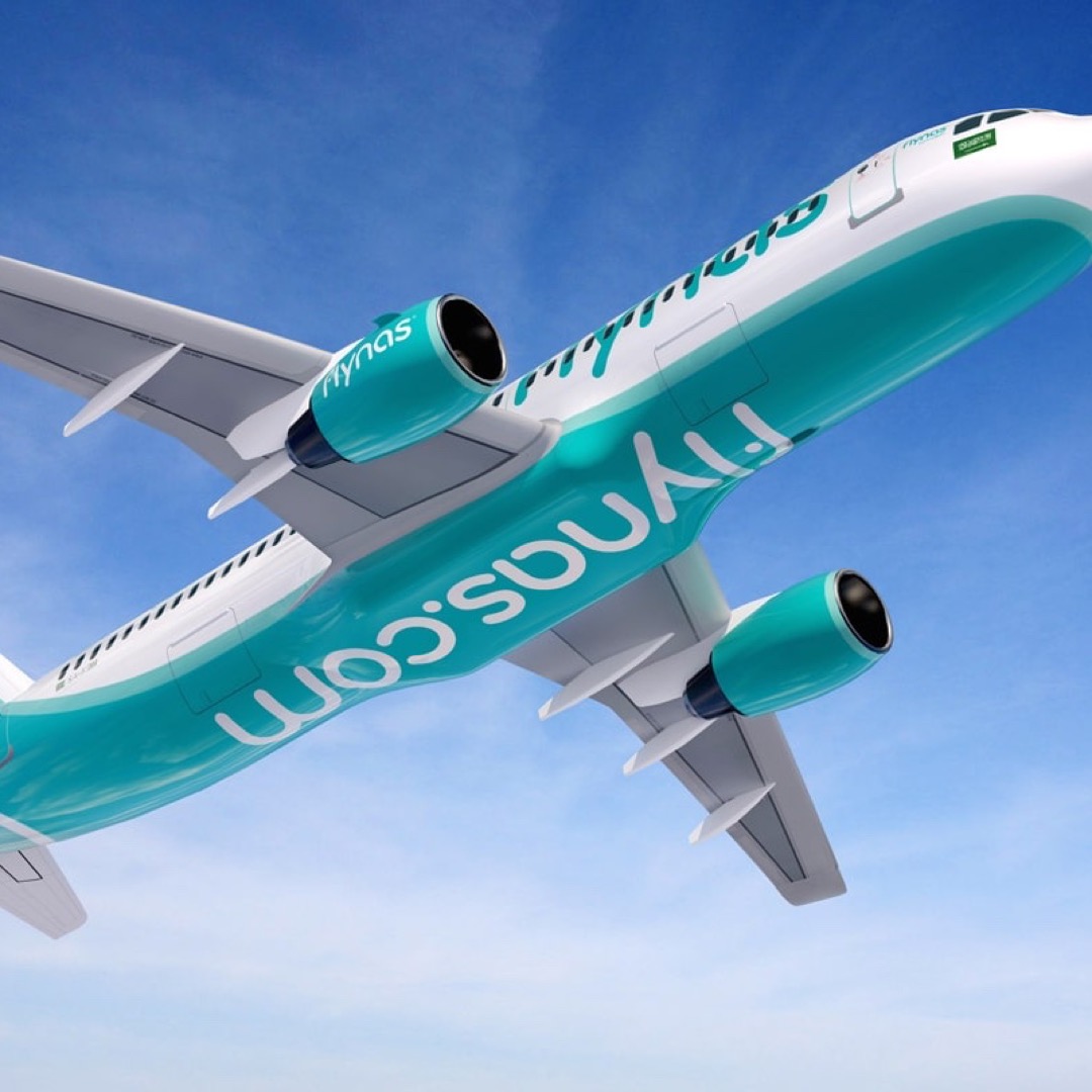 flynas aircraft livery showing a distinctive Saudi airline brand identity