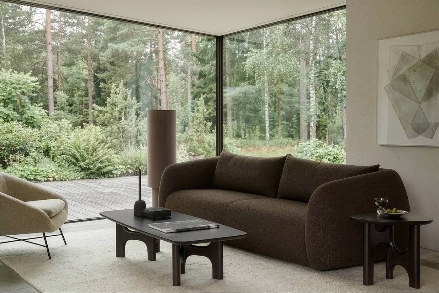 Mid-century modern living room vignette in the Trig Modern showroom