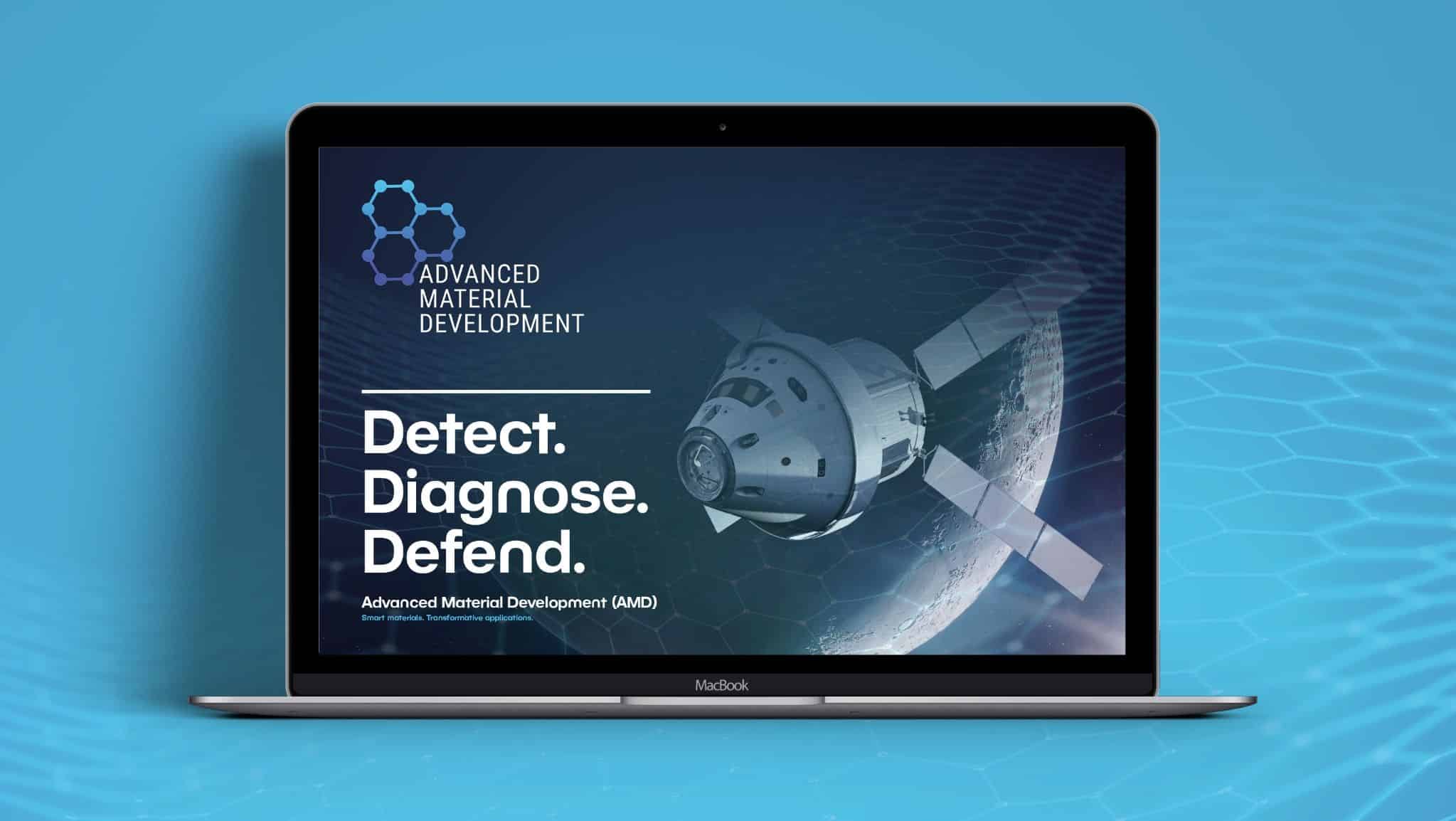 Digital investor presentation and defence B2B marketing materials for an advanced materials and defence technology company