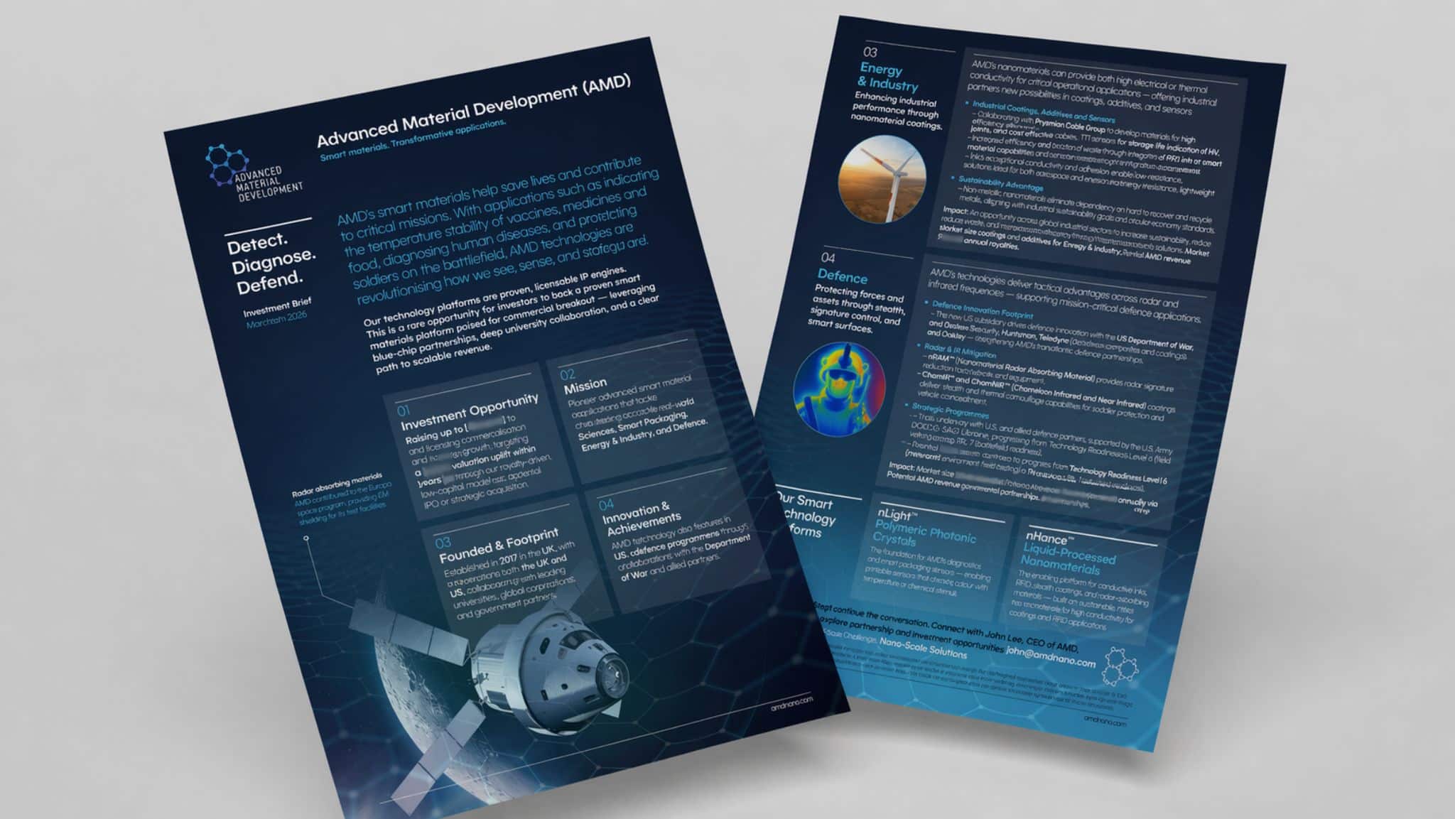 Defence brand communications and pitch deck materials for an advanced materials and defence technology company