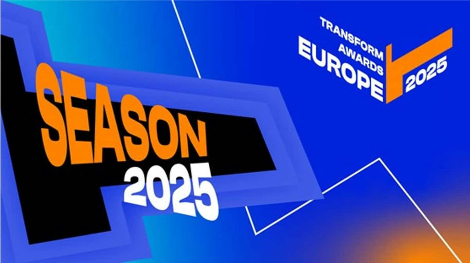 Transform Awards Europe 2025 Season title graphic in orange and blue, the awards programme where Aeron's Itriom work was recognised.