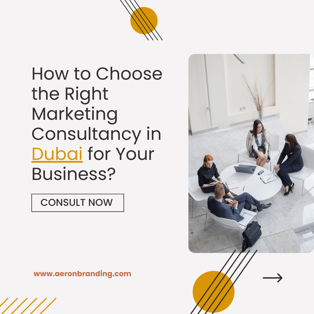 Social graphic asking how to choose the right marketing consultancy in Dubai, with a Consult Now button.