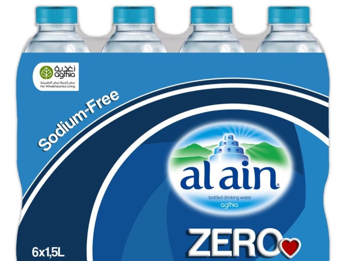 An Al Ain Zero sodium-free water multipack in the blue and white wrap | Packaging Design and Brand Innovation, Al Ain Zero