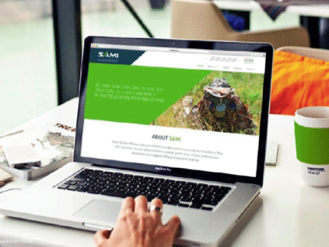 The SAMI website open on a laptop at an About SAMI page | Defence Brand Strategy, Identity and Brand Architecture, SAMI