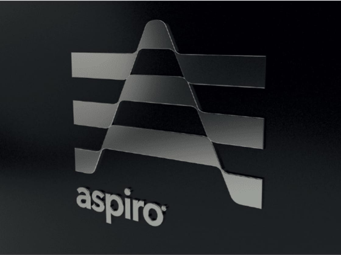 The Aspiro logomark rendered as layered gloss black planes forming an A | Brand Creation and Brand Strategy, Aspiro