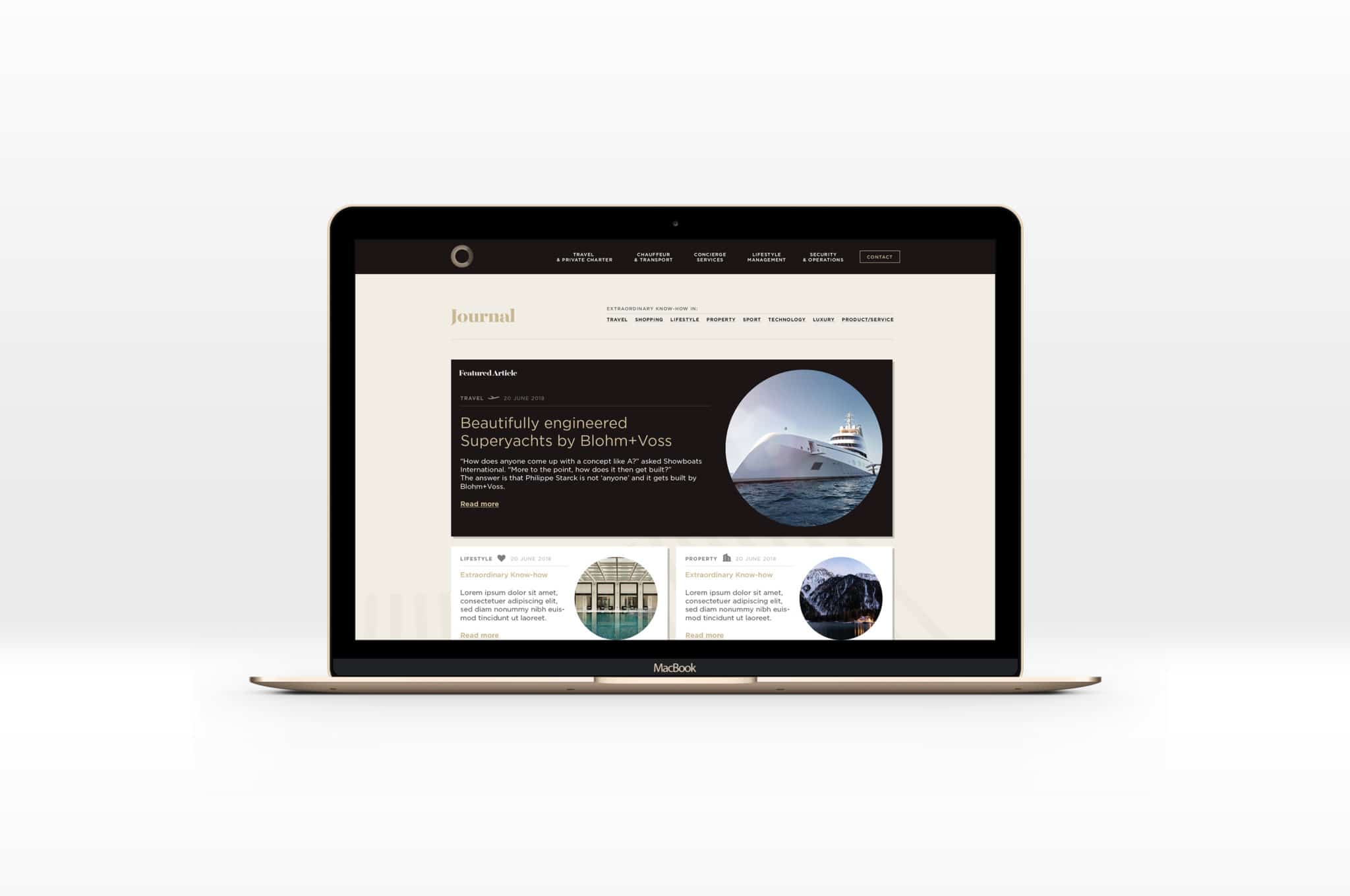 The Cevalon Journal on a laptop, with a feature on Blohm and Voss superyachts | Brand Strategy and Digital Experience, Cevalon